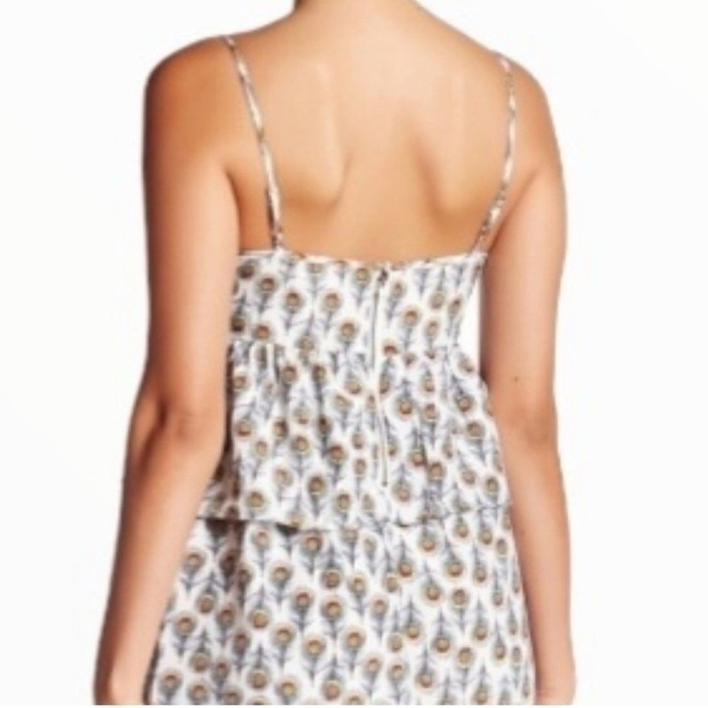 Oat + Fawn Peacock Feather Print Tiered Mini Dress White Womens M Sundress - Picture 2 of 12